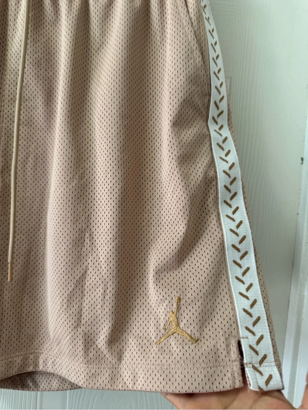 Jordan Men’s Dusty Pink Mesh Athletic Shorts with White Trim